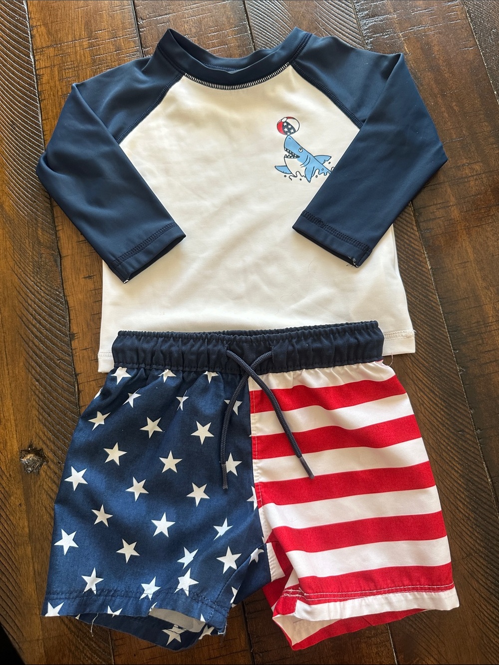 Old Navy Navy, White & Red Shark Raglan Pajama Set